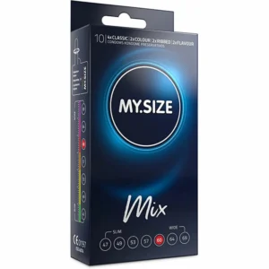 MY.SIZE 60 mm Assorted Condoms 10-Pack - Classic, Ribbed, Colour, Flavour