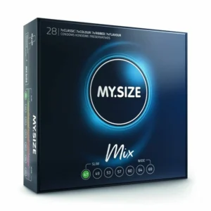 MY.SIZE Assorted Condoms 47 mm 28-Pack - Classic, Ribbed, Flavored, Colored