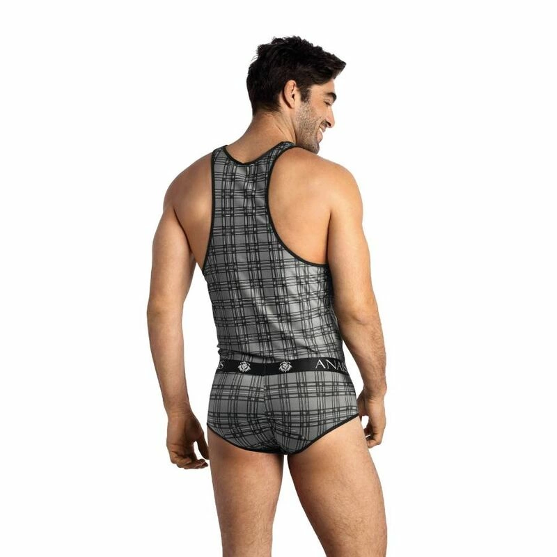 ANAIS Men Balance Top S - Modern Sleeveless Check Microfiber Shirt