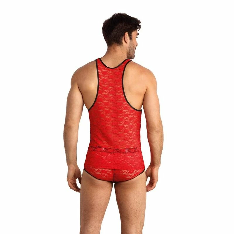 ANAIS Men Brave Top XL - Red Floral Lace Sleeveless Shirt