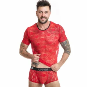 Anais Men Brave T-shirt XL - Red Floral Lace, Modern Fit, European Quality