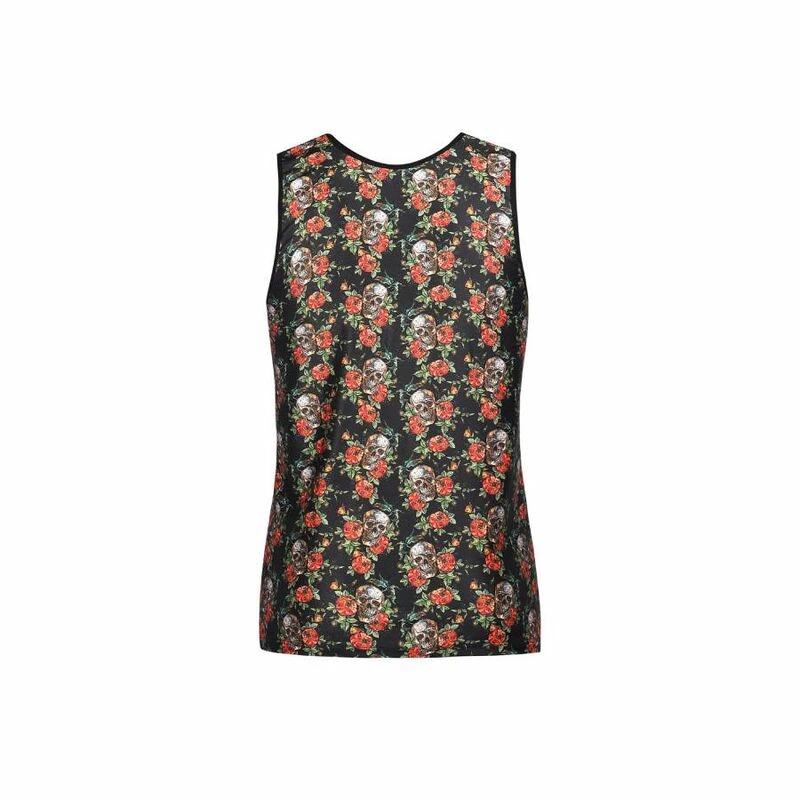 ANAIS MEN POWER TOP XL - Sleeveless Modal Shirt with Skull & Rose Print