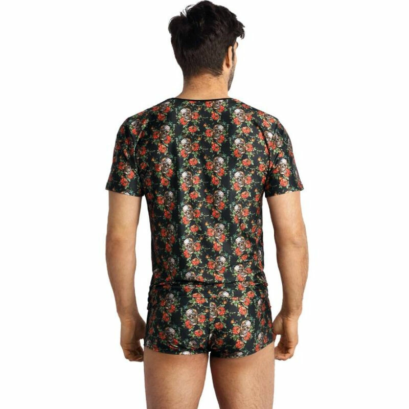 ANAIS MEN Power T-Shirt S - Modern Rose & Skull Print, Soft Modal Blend