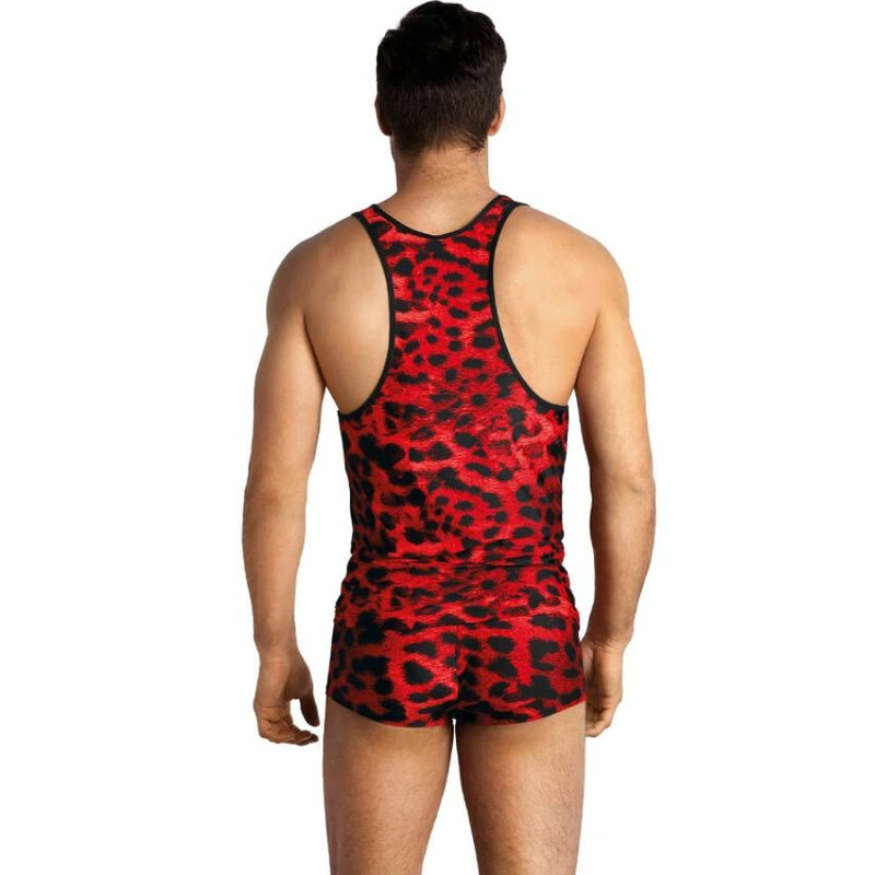 ANAIS MEN Savage Top S - Red Microfiber, Animal Pattern, Sleeveless Fit