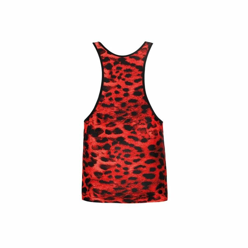 ANAIS MEN Savage Top S - Red Microfiber, Animal Pattern, Sleeveless Fit