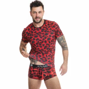 Anais Men Savage Red Microfiber Animal Print T-Shirt Size S