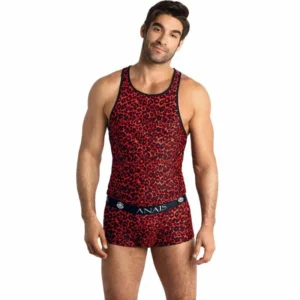 Anais Men Tribal Top M - Red Microfiber Sleeveless Animal Print Shirt