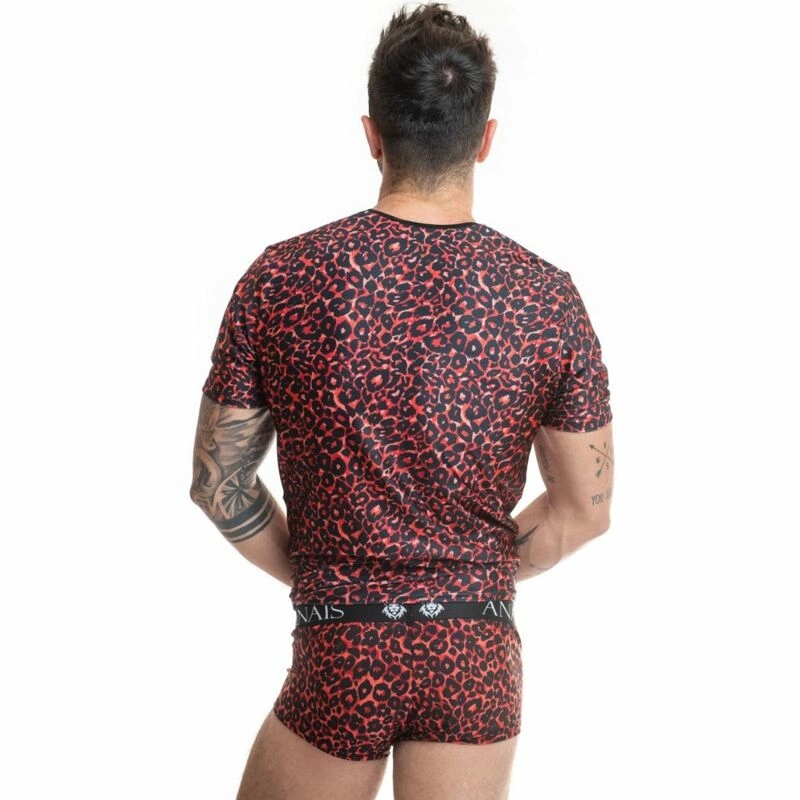 Anais Men Tribal T-Shirt L Red Microfiber Animal Pattern