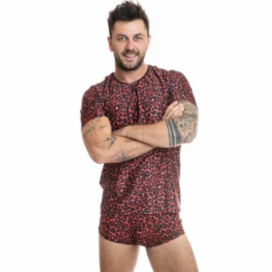 Anais Men Tribal T-Shirt XL - Red Microfiber Animal Print, Perfect Fit