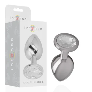 Intense Aluminum Plug L with Silver Crystal - Large Metallic Jewel Design