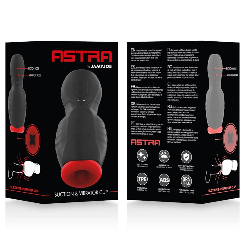 JAMYJOB Astra Intimate Machine su dviguba vibracija ir siurbimu, 13 cm, juoda