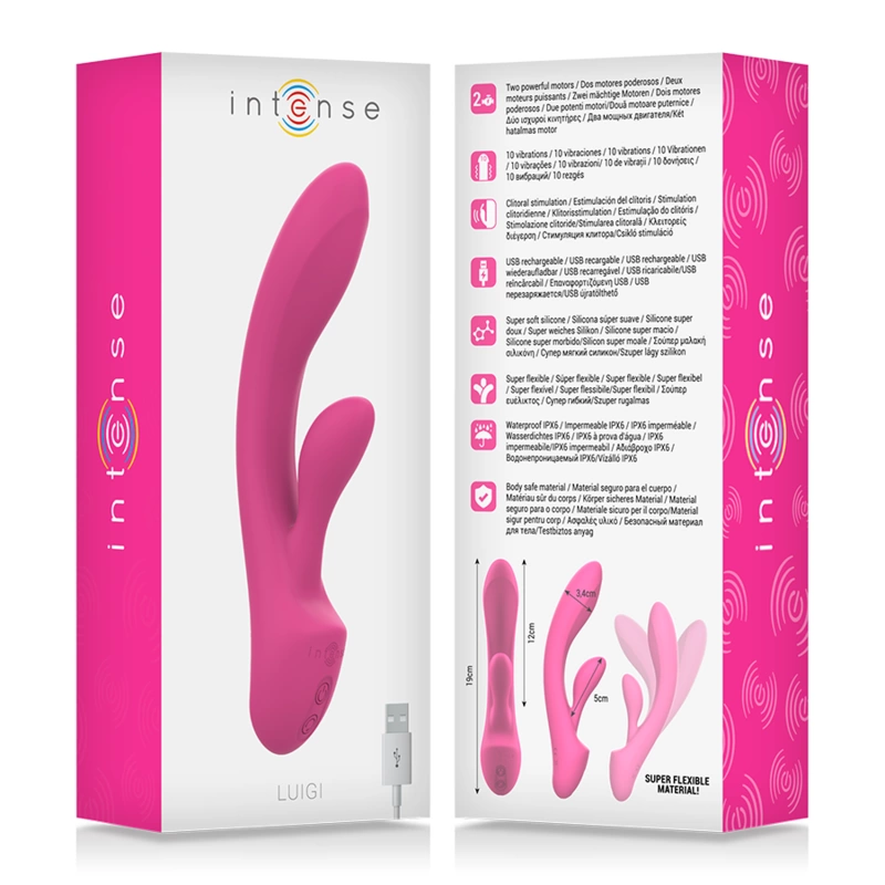 INTENSE Luigi Pink Rabbit Dual-Motor Silicone Vibrator - 10 Modes, Waterproof