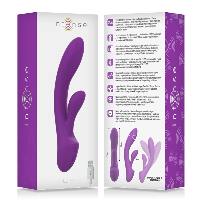 Intense Luigi Liquid Silicone Dual Motor Rabbit, Purple, Waterproof
