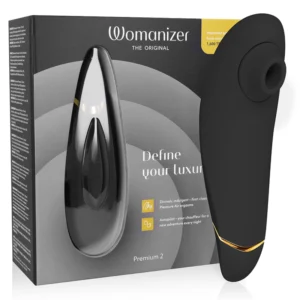Womanizer Premium 2 Black – oro impulsų sistema, 14 lygių, atsparus vandeniui