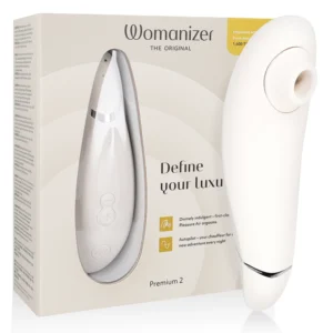 Womanizer Premium 2 Warm Grey – intymus oro technologijos prietaisas, 14 režimų