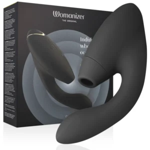 Womanizer Duo 2 Black – dviguba oro impulsų ir vibracijos sistema, silikonas