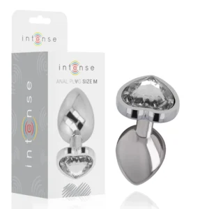 INTENSE aliuminio metalinis kištukas M - baltas širdies kristalas, 8 cm