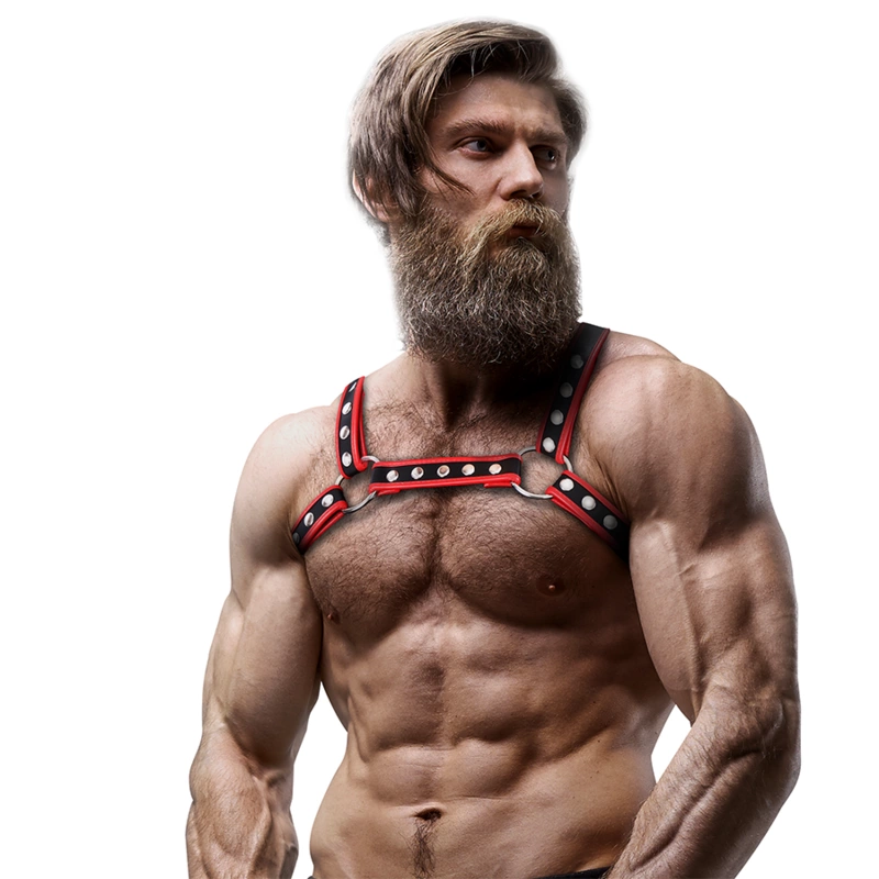 Fetish Submissive Attitude Ekologinės odos krūtinės buldogo diržai Juodi/raudoni