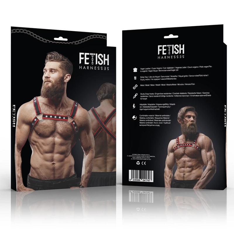 Fetish Submissive Attitude Ekologinės odos krūtinės buldogo diržai Juodi/raudoni