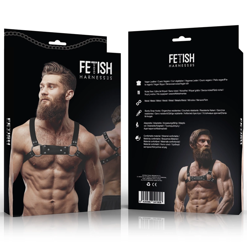 „Fetish Submissive Attitude“ vyriški ekologiškos odos buldogo krūtinės diržai M/L