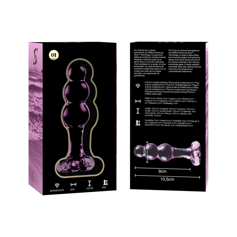 Ibiza Nebula Series 1 intymus stiklo kištukas, rožinis, 10,5 cm borosilikatinis