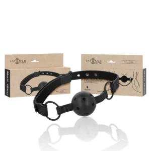 Intense Fetish Vegan Leather Ball Gag Adjustable Black