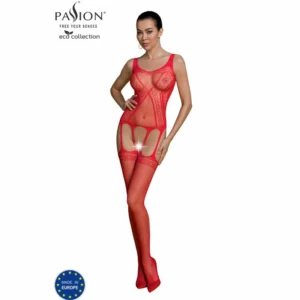 PASSION ECO BS007 Red Bodystocking - Eco-Friendly, Universal Size