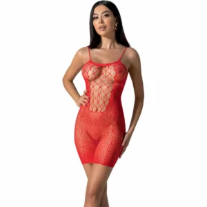 PASSION BS096 Red Bodystocking One Size - Mesh & Lace Design