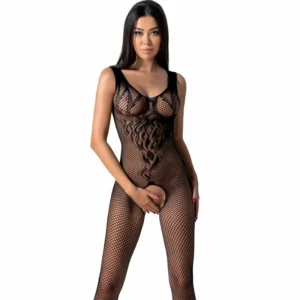 PASSION BS098 Black Mesh Bodystocking One Size - elegantiškas nėrinių dizainas