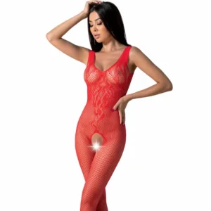 PASSION BS098 Red Bodystocking – vieno dydžio, tinklinio nėrinių dizaino