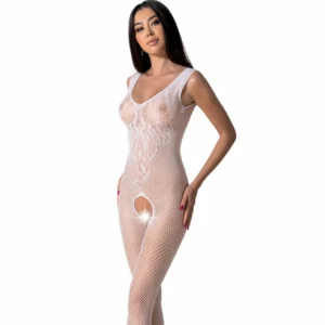 PASSION BS098 White Mesh Bodystocking One Size – elegantiškas nėrinių dizainas