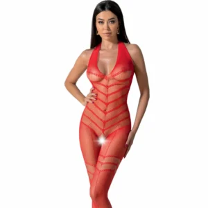PASSION BS100 Bodystocking Red One Size - Elegant Mesh Design