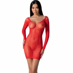 PASSION BS101 Red Mesh Bodystocking – vieno dydžio, elastingas