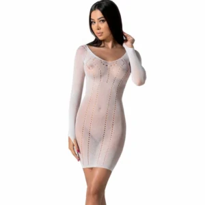 PASSION BS101 White Bodystocking - tinkliniai nėriniai, vieno dydžio, elegantiško dizaino