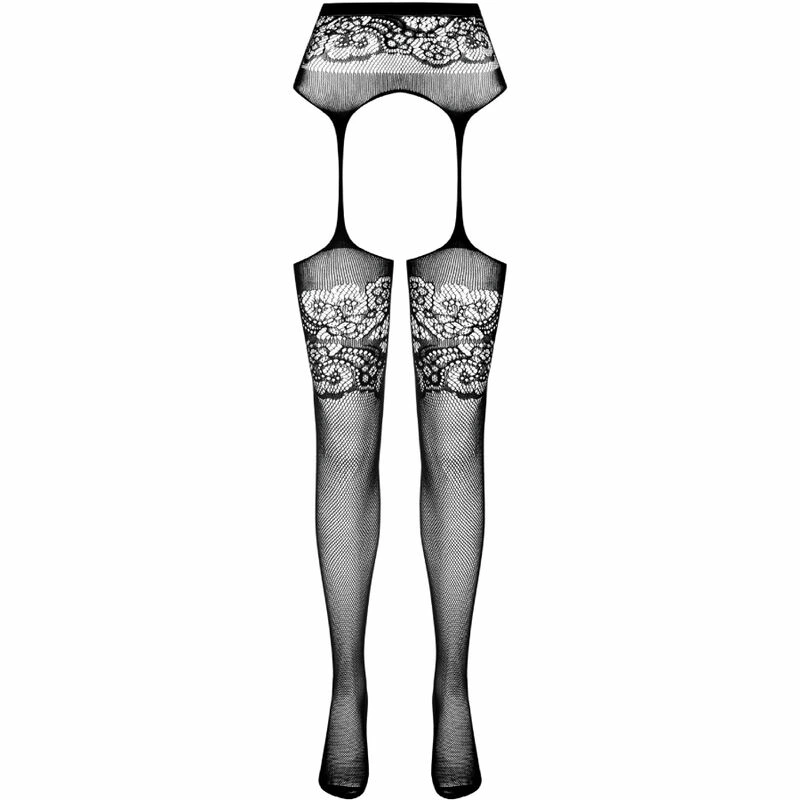 PASSION S029 Vieno dydžio juodos kojinės su keliaraiščiais