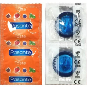 Pasante Blueberry Flavour Condoms 144 pcs - Coloured & Lubricated, 53 mm