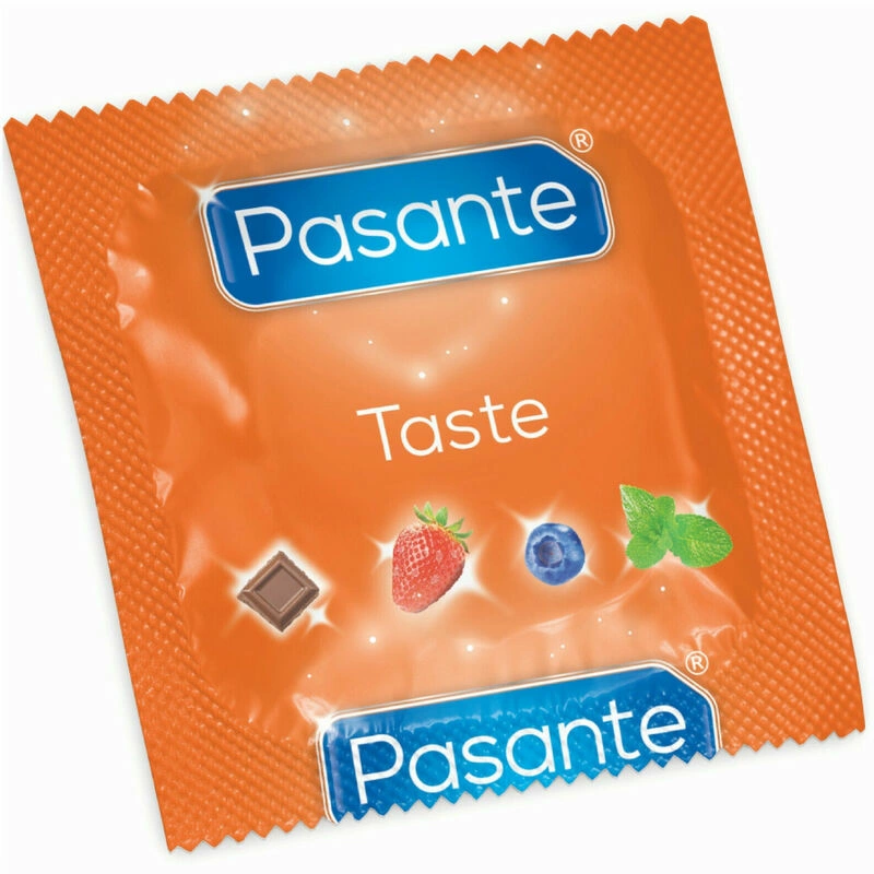 Pasante mėlynių skonio prezervatyvai 144 vnt - spalvoti ir sutepti, 53 mm