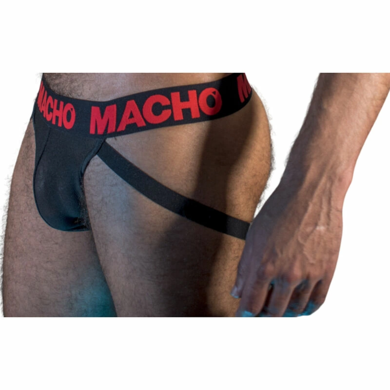 Macho MX26X2 Men’s Jockstrap Black/Red S - Elastic Semi-Transparent Design