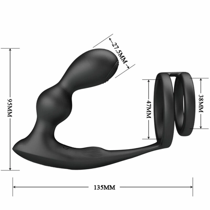 Pretty Love Marshall Dual Stimulation Silicone Ring Set with Remote, Black