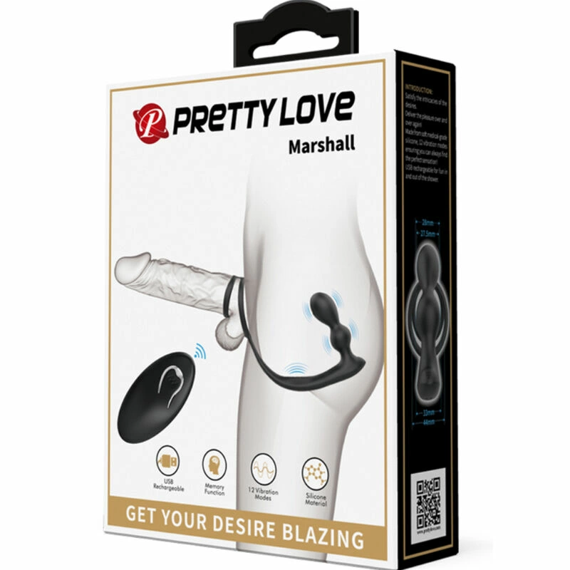 Pretty Love Marshall Dual Stimulation Silicone Ring Set with Remote, Black