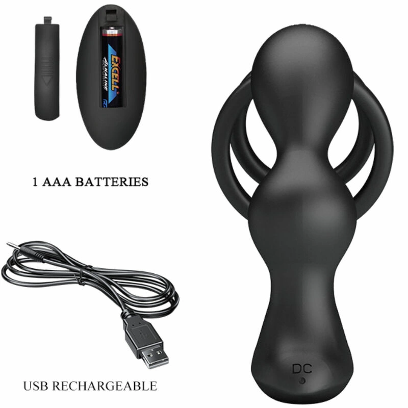 Pretty Love Marshall Dual Stimulation Silicone Ring Set with Remote, Black