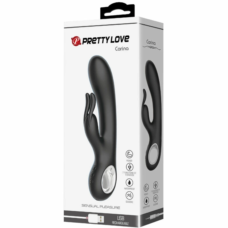 Pretty Love Carina Dual-Action Vibrator Black Silicone, 7 Modes USB