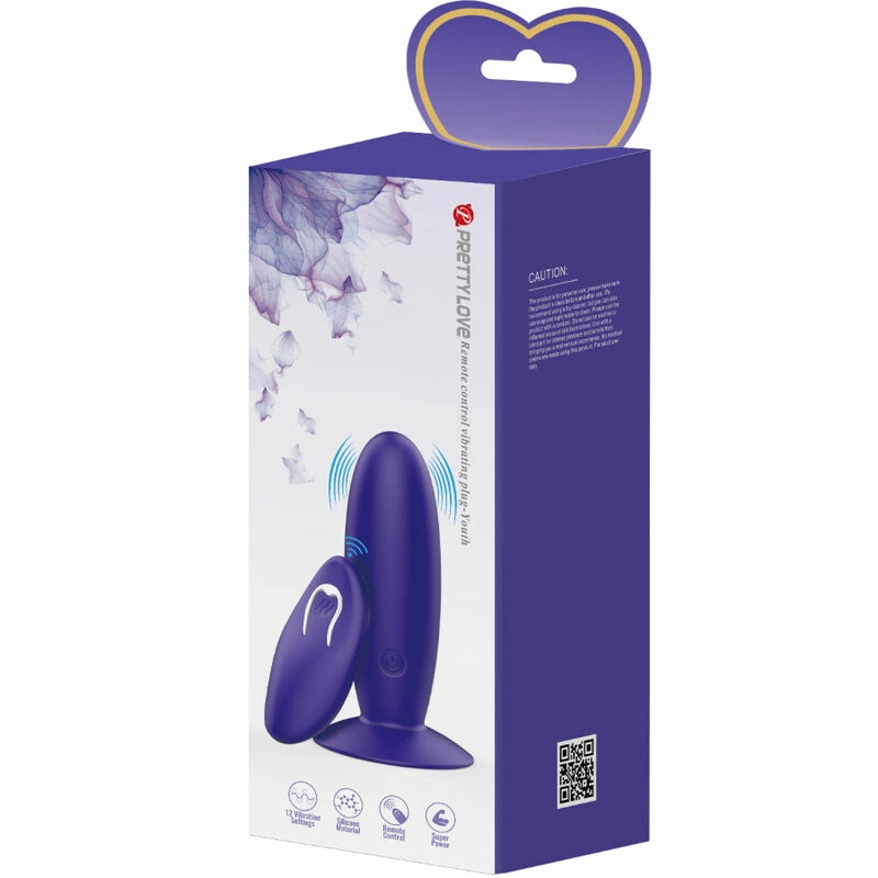 Pretty Love Youth Anal Plug Violet - Silicone Vibrating, Remote, Rechargeable