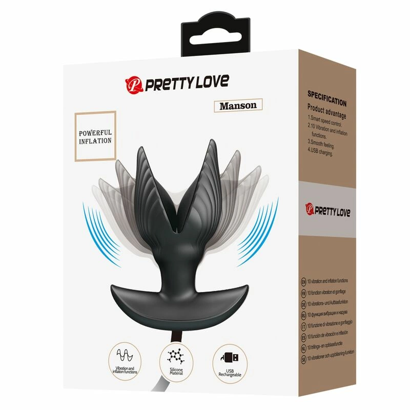 „Pretty Love“ pripučiamas įkraunamas intymus kištukas, juodas silikoninis USB