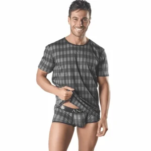 ANAIS Men Aegis T-Shirt Grey Check Pattern Slim Fit S