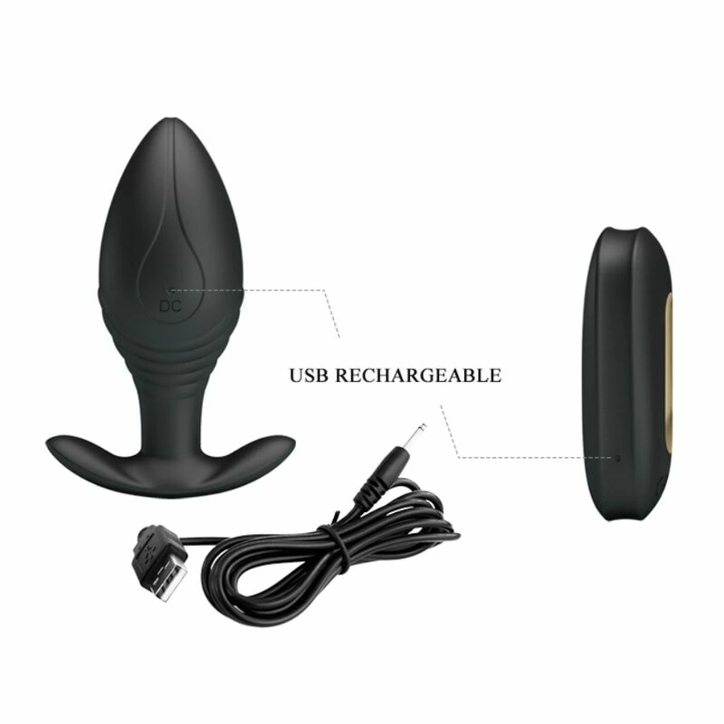 Pretty Love Regina Rechargeable Anal Plug Vibrator Black Silicone