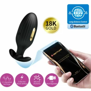 Pretty Love Jefferson App-Controlled Black Anal Plug, 12 Modes, USB Rechargeable