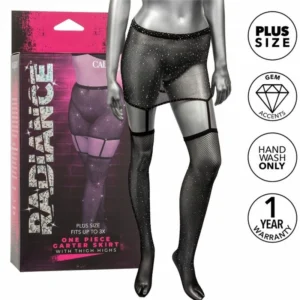 CalExotics Radiance Plus Size Garter Skirt & Thigh Highs 3X Mesh Rhinestone
