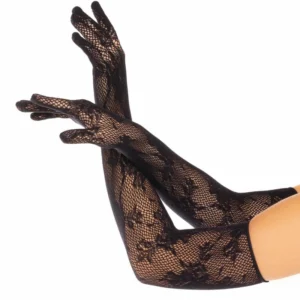 Leg Avenue Black Seamless Floral Fishnet Opera-Length Gloves One Size