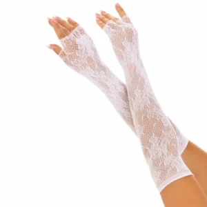 Leg Avenue Floral Mesh Opera Fingerless Gloves White One Size